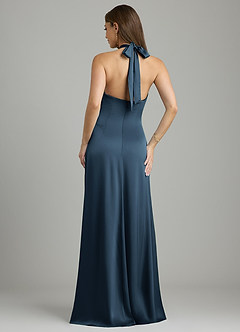 Azazie Nicole Bridesmaid Dresses Dark Navy A-Line Stretch Satin Dress image2