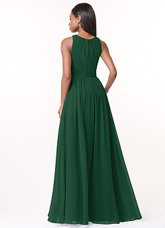 Azazie Harper Bridesmaid Dresses Dark Green A-Line Pleated Chiffon Dress image2