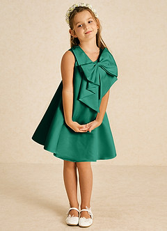 Azazie Zoey Blumenmädchenkleider A-Linie Schleifen Matte Satin Kleid Smaragd image3