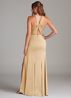 Azazie Rue Brautjungfernkleider A-Linie Plissee Stretch-Satin Kleid Gold image7