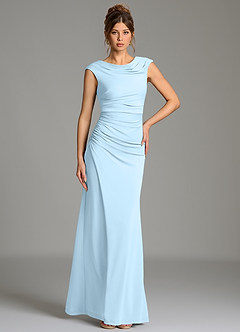 Azazie Chantal Robes de demoiselle d'honneur Robe Sirène en Jersey extensible de qualité supérieure Plissée Bleu Ciel image5