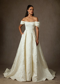 Azazie Efina Hochzeitskleider Ballkleid Blumen-Jacquard Kleid Antikweiß image7