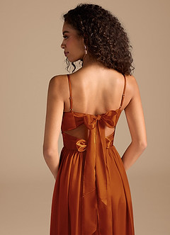 Azazie Zeya Bridesmaid Dresses Auburn A-Line Pleated Metallic Satin Dress image4