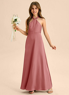 Azazie Beah Junior Robe Trapèze en Satin extensible Plissée Antique Rose image3