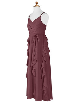 Azazie Peyton Junior Sangria A-Line V-Neck Cascading Ruffles Chiffon Dress image8