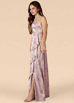 Azazie Kaylee Junior Formal Robe Trapèze en Jacquard Plissée Ombre à Paupières Rose Florale image3