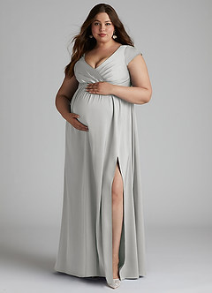 Azazie Allessia Maternity Bridesmaid Dresses A-Line Pleated Stretch Satin Floor-Length Dress image11