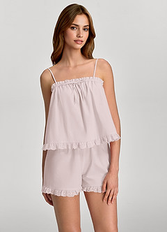 front Pyjama-Set aus gewebtem Baumwoll-Top mit Rüschen und Shorts