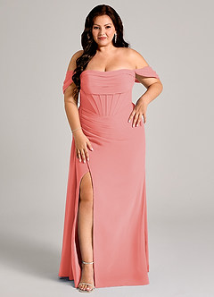 Azazie Amyra Jurken voor bruidsmeisjes Converteerbaar Jurk van Chiffon met Kolom Off the Shoulder Koraal image13