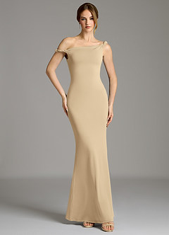 Azazie Shantal Brudtärnklänningar Klänning av Sjöjungfru i Premium stretchjersey Off the shoulder Champagne image4