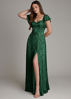 Azazie Keya Bridesmaid Dresses Forrest Green Jacquard A-Line Ruched Jacquard Dress image5