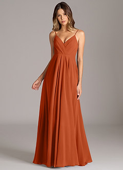 Azazie Amani Bridesmaid Dresses Burnt Orange A-Line Pleated Chiffon Dress image4