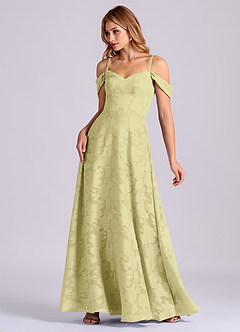 Azazie Marley Brudtärnklänningar Klä av A-Linje i Blommig Utbrändhet Av axeln Citronsorbet Konvertibel image3