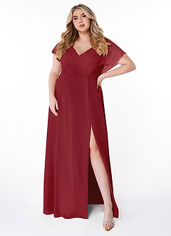 Azazie Rylee Bridesmaid Dresses Pomegranate A-Line Pleated Chiffon Dress image6