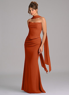 Azazie Sorrel Vestidos de damas de honor Vestido de Naranja Quemada de Gasa de Corte Sirena con Corsé image5