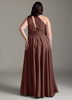 Azazie Charlize Bridesmaid Dresses Espresso A-Line One Shoulder Stretch Satin Dress image10