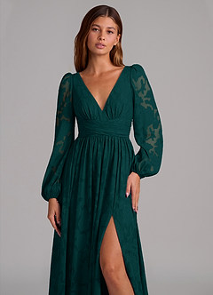 Azazie Norah Jurken voor bruidsmeisjes Jurk van Bloemen Burn-out met A-Lijn Lange mouw Pijnboom image7