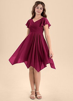 Azazie Janeaurelia Junior Burgundy A-Line Pleated Chiffon Dress image4