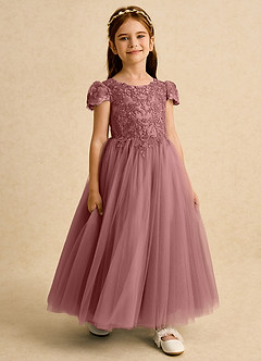 Azazie Puff Abiti da Ragazza di Fiori Abito Principessa in Tulle Pizzo Rosa Del Deserto image6
