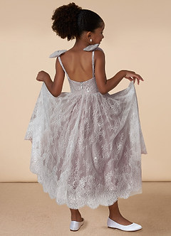 Azazie Tilly Flower Girl Dresses Diamond White Dusty Rose A-Line Lace Dress image3