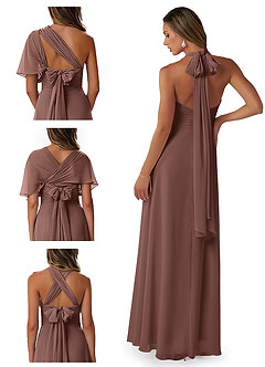 Azazie Fifi Bridesmaid Dresses Espresso A-Line Strapless Chiffon Convertible Dress image8