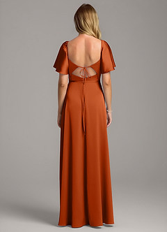 Azazie Chloe Vestidos de damas de honor Vestido de Naranja Quemada de Satén Elástico de Corte en A con Escote de Corazón image3