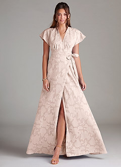 Azazie Ling Bridesmaid Dresses Blushing Pink A-Line Pleated Floral Burnout Dress image1