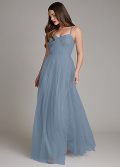 Azazie Teagan Abiti da Damigella Abito A-Line in Tulle Scollo a Cuore Blu Polveroso image1