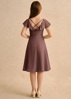 Azazie Narin Girls Formal Flower Girl Dresses Espresso A-Line with Sleeves Chiffon Dress image2