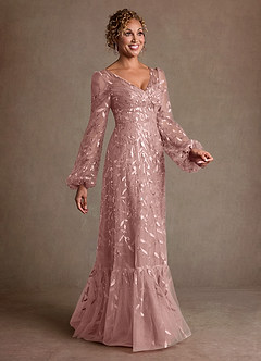 Azazie Mazie 신부의 어머니 드레스 A라인 레이스 얇실버 명주 그물 플로어 길이 드레스 image4