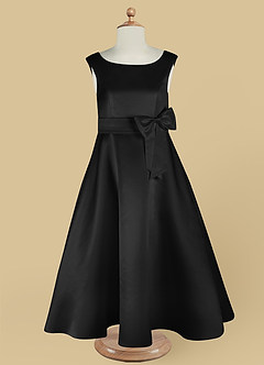 Azazie Lindy vestidos de niña de las flores Vestido de Negro de Satin Mate de Corte En A con Plisado image13