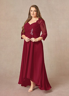 Azazie Devereaux Abiti per la Madre della Sposa Abito A-Line in Chiffon Pizzo Borgogna image9