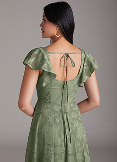 Azazie Bondi Bridesmaid Dresses Pistachio A-Line Ruched Floral Burnout Dress image2