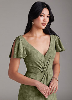 Azazie Soren Final Sale Pistachio A-Line Pleated Floral Burnout Dress image6