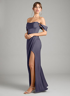Azazie Johana Bridesmaid Dresses Stormy Mermaid Off the Shoulder Stretch Satin Convertible Dress image7