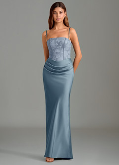 Azazie Emilia Bridesmaid Dresses Dusty Blue Mermaid Strapless Stretch Satin Dress image4