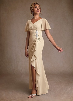 Azazie Suffolk vestidos de madre de la novia Vestido de Champán de Gasa de Corte en A con Plisado image2