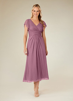 Azazie Vera Mother of the Bride Dresses Vintage Mauve A-Line V-Neck Pleated Mesh Dress image1