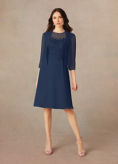 Azazie Klaus Mother of the Bride Dresses Dark Navy A-Line Scoop Sequins Chiffon Dress image1