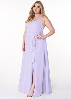 Azazie Naeem Brautjungfernkleider A-Linie V-Hals Rüsche Chiffon Kleid Flieder image10