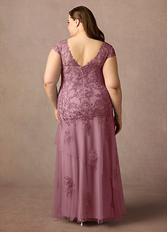 Azazie Romy Mother of the Bride Dresses Vintage Mauve Mermaid V-Neck Sequins Tulle Dress image8