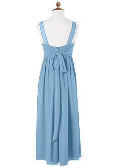 Azazie Kora Junior Steel Blue A-Line Pleated Chiffon Dress image6