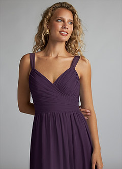 Azazie Aziza Bridesmaid Dresses Plum A-Line V-Neck Pleated Chiffon Dress image5