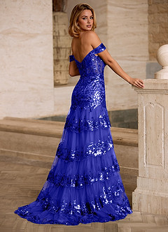 Jenna Azul Vestido de sirena con volantes y purpurina para baile de graduación image8