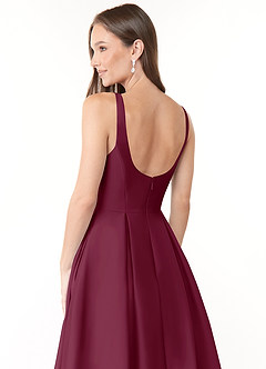 Azazie Neve Bridesmaid Dresses Mulberry Ball-Gown with Pockets Stretch Satin Dress image6