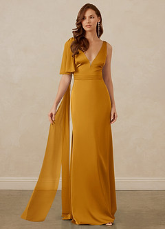 Christian Siriano Bridal for Azazie 1011 Bridesmaid Dresses Butterscotch Mermaid Bow Stretch Satin Dress image6