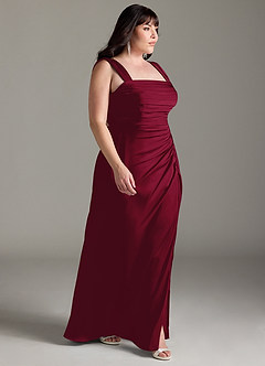 Azazie Jesaphine Bridesmaid Dresses Burgundy Sheath Bow Stretch Satin Dress image10