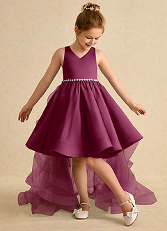 Azazie Julietta Flower Girl Dresses Mulberry Ball-Gown Convertible Tulle Dress image5