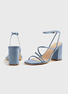 front Matching Color Matte Satin Ankle Strap Block Heel Sandals