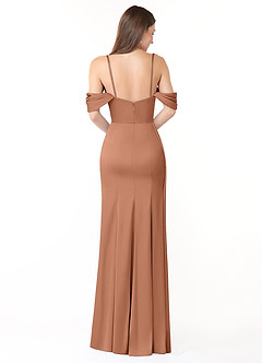 Azazie Amyra Bridesmaid Dresses Bronzer Sheath Off the Shoulder Stretch Satin Convertible Dress image5